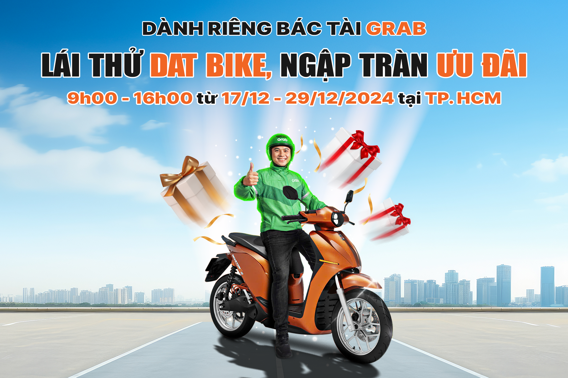 Lái thử Dat Bike Quantum S2 - Nhận quà tưng bừng, ưu đãi đặc biệt cho đối tác tài xế Grab