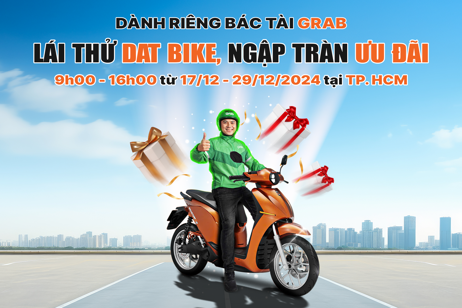 Lái thử Dat Bike Quantum S2 - Nhận quà tưng bừng, ưu đãi đặc biệt cho đối tác  tài xế Grab