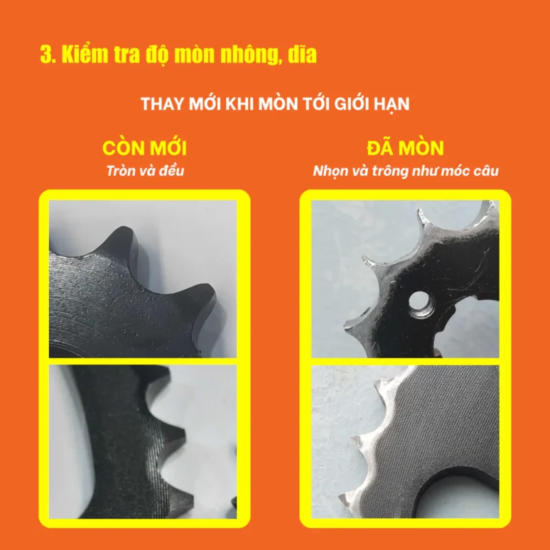 Kiểm Tra Độ Mòn Của Nhông và Dĩa