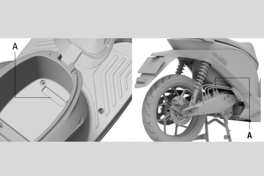 Vị trí số khung (A bên trái) và số máy (A bên phải) của xe máy điện Dat Bike