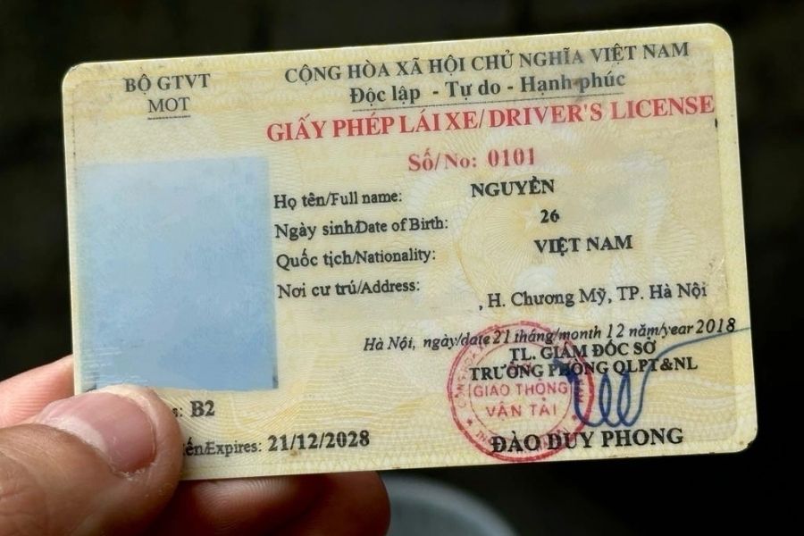 Mặt trước của bằng lái Mặt trước của bằng lái