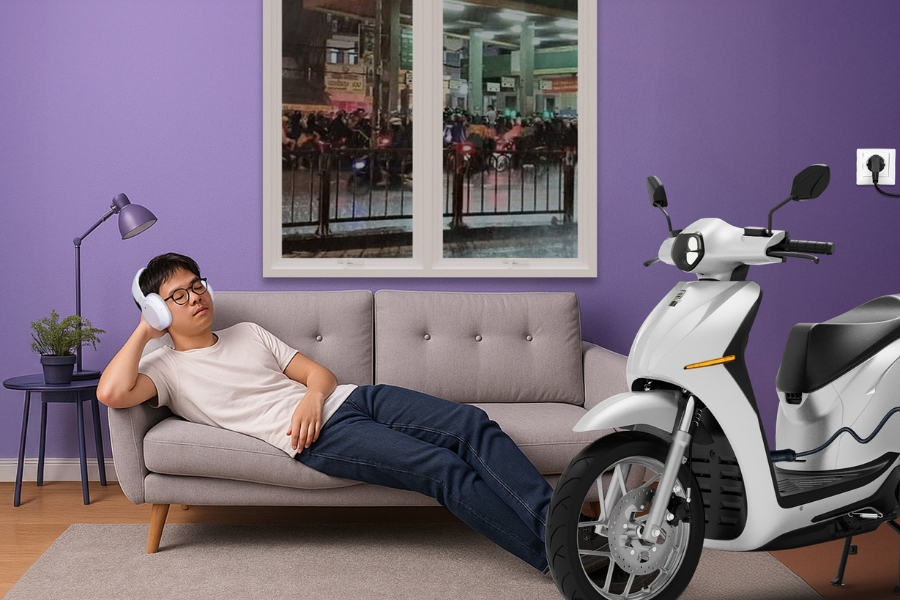 Bạn có thể sạc pin tại nhà bằng bộ sạc chính hãng của Dat Bike