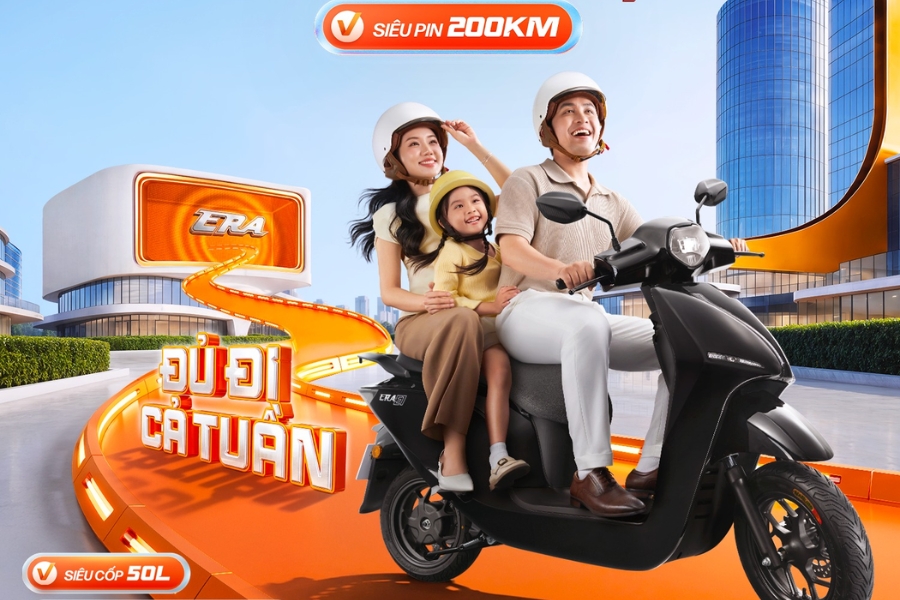 Pin 4.3kWh mạnh mẽ cho phép đi xa tới 200km/lần sạc, thoải mái di chuyển cả tuần không lo pin